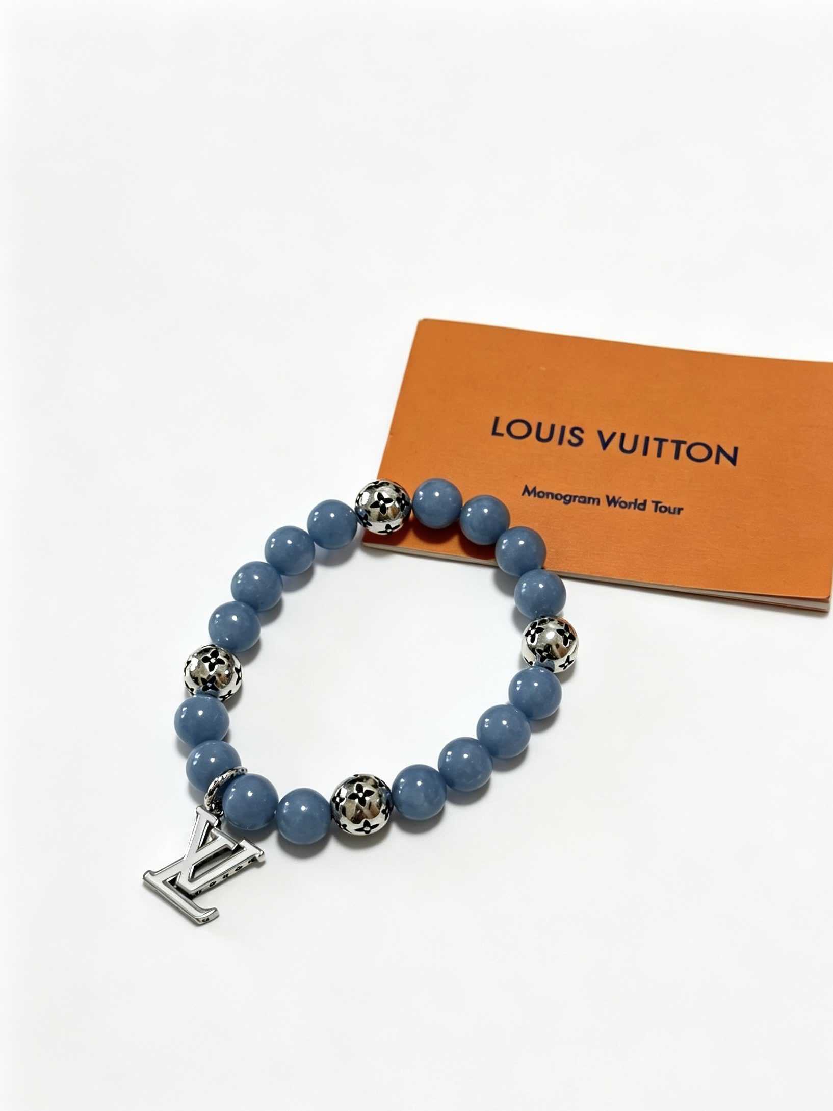 Louis Vuitton Blue Beaded Bracelet with Silver Accents
